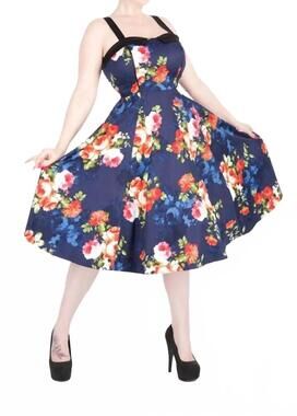 NEW ORCHID BLOOM floral swing dress in navy